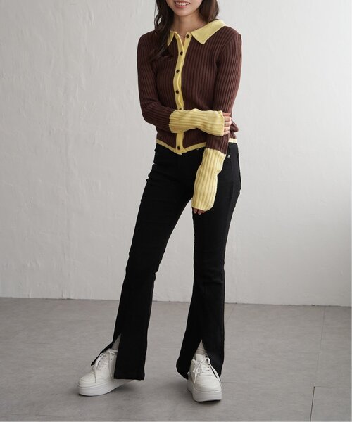 VENCEEXCHANGE(ヴァンスエクスチェンジ)の「バルキー7G配色ポロカーディガン(カーディガン/ボレロ・レディース・ブラック/ブラウン/グレー・FREE)」の12枚目の写真