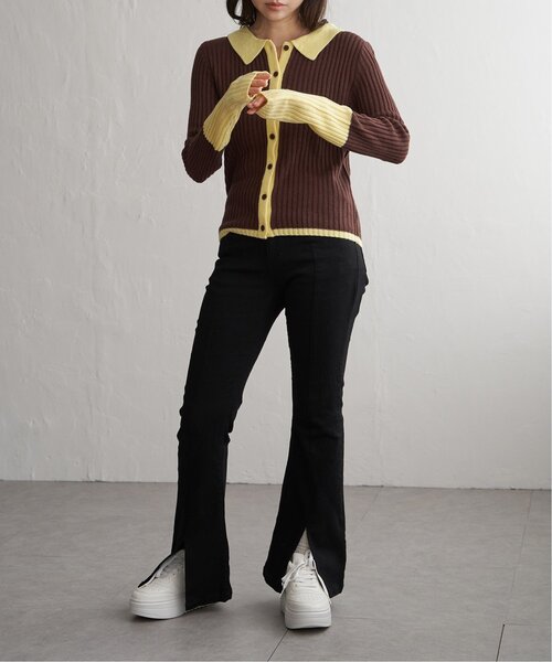 VENCEEXCHANGE(ヴァンスエクスチェンジ)の「バルキー7G配色ポロカーディガン(カーディガン/ボレロ・レディース・ブラック/ブラウン/グレー・FREE)」の13枚目の写真