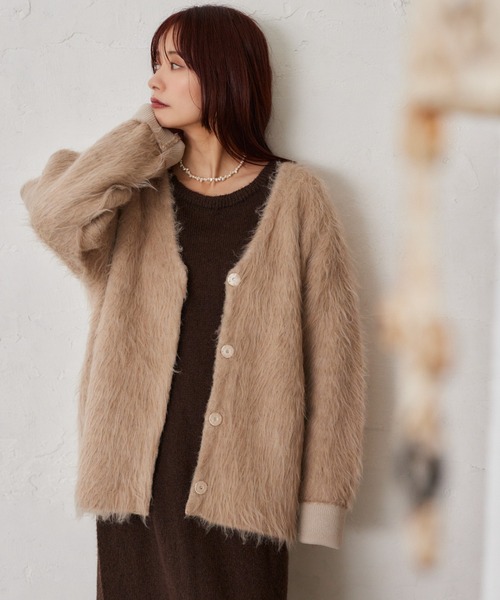 mysty woman（ミスティウーマン）の「接結シャギーニットカーディガン 603611（カーディガン/ボレロ・レディース・ベージュ/グレー/アイボリー・FREE）」の3枚目の写真