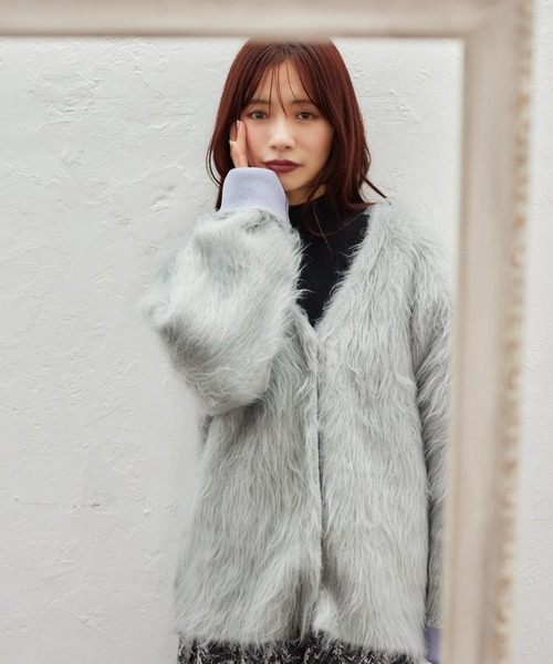 mysty woman（ミスティウーマン）の「接結シャギーニットカーディガン 603611（カーディガン/ボレロ・レディース・ベージュ/グレー/アイボリー・FREE）」の2枚目の写真