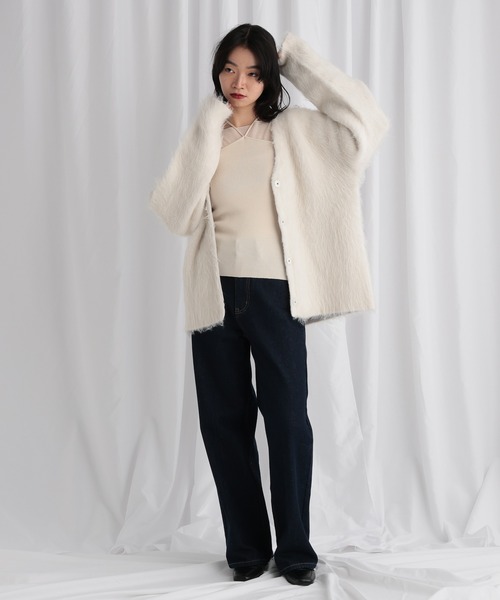 mysty woman（ミスティウーマン）の「接結シャギーニットカーディガン 603611（カーディガン/ボレロ・レディース・ベージュ/グレー/アイボリー・FREE）」の6枚目の写真