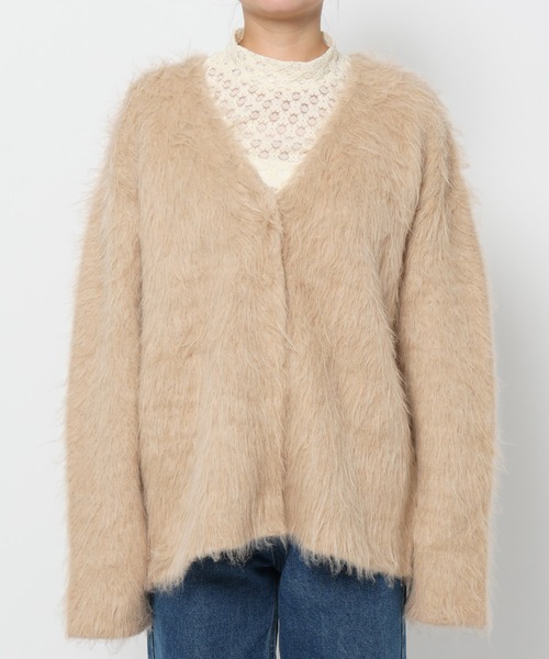 mysty woman（ミスティウーマン）の「接結シャギーニットカーディガン 603611（カーディガン/ボレロ・レディース・ベージュ/グレー/アイボリー・FREE）」の7枚目の写真