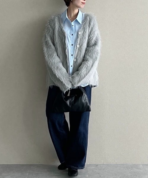 mysty woman（ミスティウーマン）の「接結シャギーニットカーディガン 603611（カーディガン/ボレロ・レディース・ベージュ/グレー/アイボリー・FREE）」の21枚目の写真