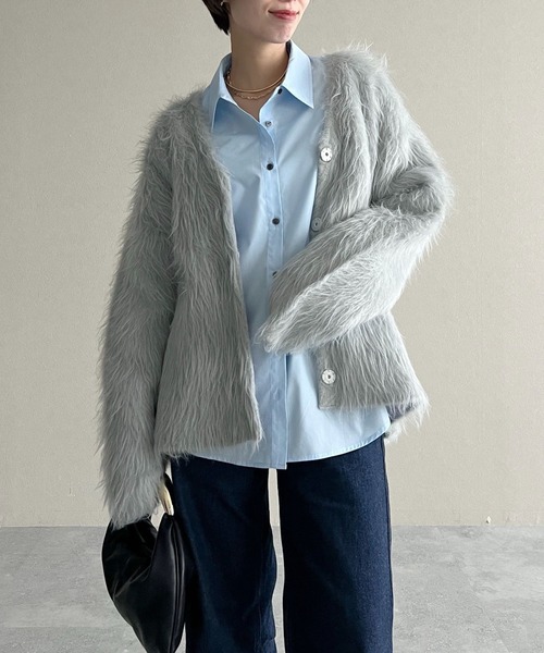 mysty woman（ミスティウーマン）の「接結シャギーニットカーディガン 603611（カーディガン/ボレロ・レディース・ベージュ/グレー/アイボリー・FREE）」の20枚目の写真