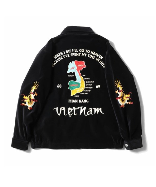 HOUSTON(ヒューストン)の「HOUSTON ヒューストン COTTON VELVETEEN VIETNAM JACKET コットン 別珍 虎 地図柄 刺繍 ベトナムジャケット/ベトジャン(ブルゾン・メンズ・ネイビー/マスタード/ブラウン/グリーン/ブラック系その他/ブラック・M/L/XL)」の3枚目の写真