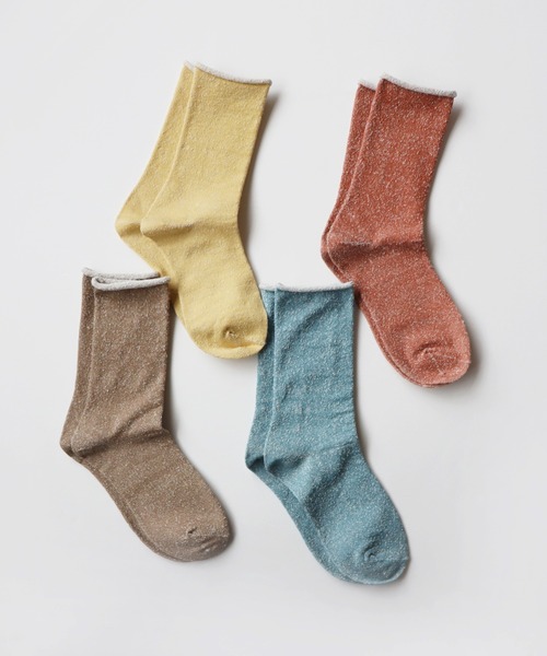 TAWARA（タワラ）の「【1P】肌側シルク ゴムなしクルーソックス（ソックス/靴下・レディース・ブラウン/レンガ/イエロー/ブルー・S）」の5枚目の写真
