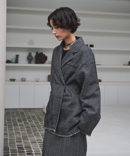 AIC.（エーアイシー）の「アシンメトリーツイードテーラードジャケット/セットアップ可能（テーラードジャケット・レディース・ブラウン/ブラック・FREE）」の8枚目の写真