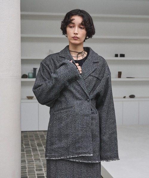 オーダーメイドシルクジャケット セール】アシンメトリーツイードテーラードジャケット/セットアップ