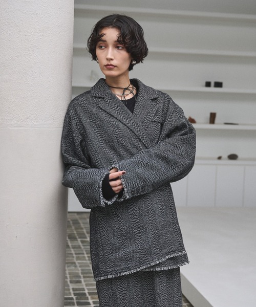 セール】アシンメトリーツイードテーラードジャケット/セットアップ