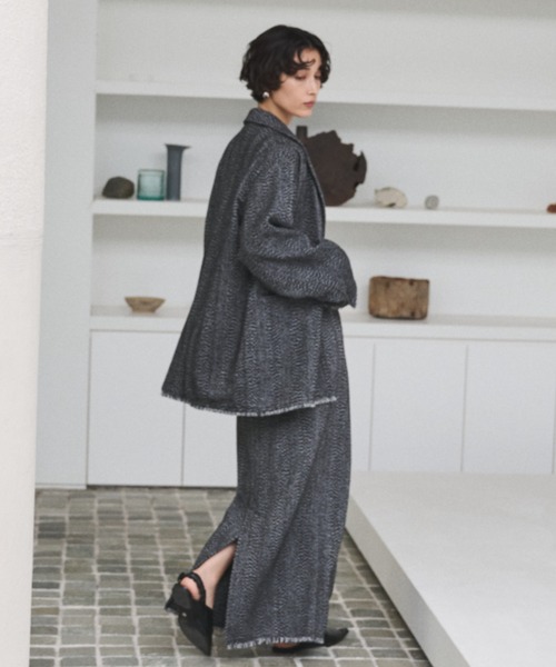 セール】アシンメトリーツイードテーラードジャケット/セットアップ