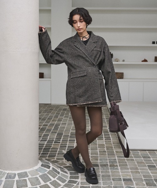 セール】アシンメトリーツイードテーラードジャケット/セットアップ