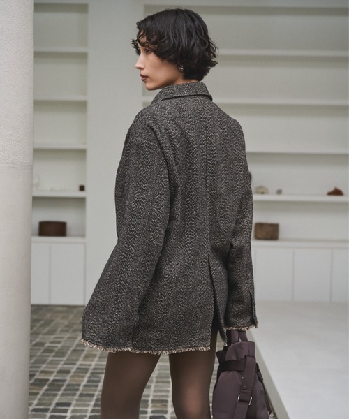 セール】アシンメトリーツイードテーラードジャケット/セットアップ