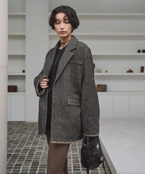 セール】アシンメトリーツイードテーラードジャケット/セットアップ