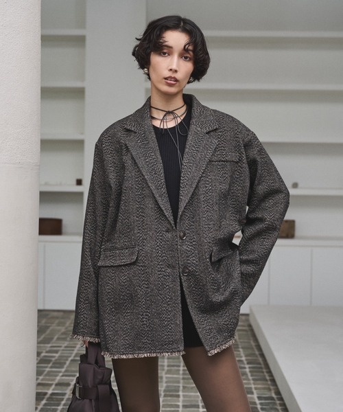 セール】アシンメトリーツイードテーラードジャケット/セットアップ