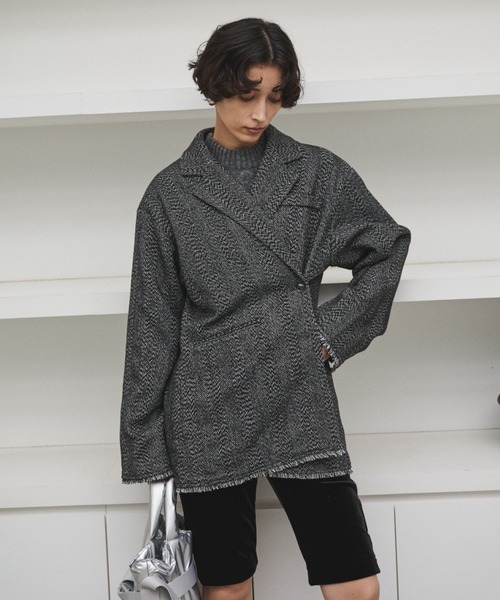 AIC.（エーアイシー）の「アシンメトリーツイードテーラードジャケット/セットアップ可能（テーラードジャケット・レディース・ブラウン/ブラック・FREE）」の15枚目の写真