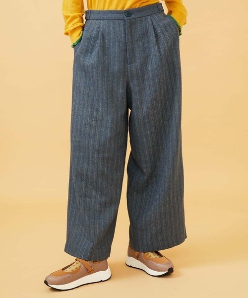 Jocomomola(ホコモモラ)の「Huellas de aves へリンボーンワイドストレートパンツ(その他パンツ・レディース・ブルー/ベージュ・40/42)」の2枚目の写真