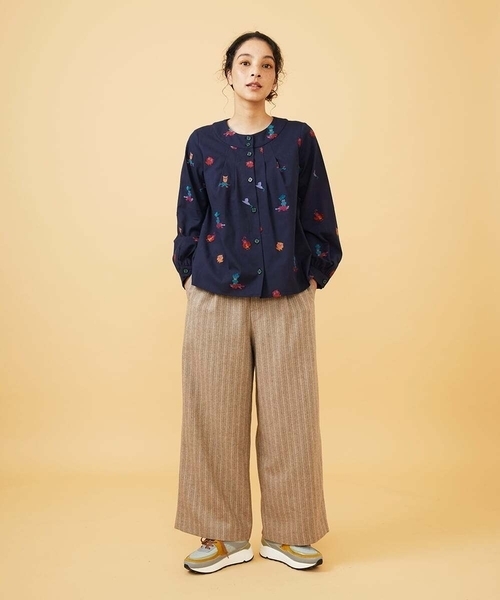 Jocomomola(ホコモモラ)の「Huellas de aves へリンボーンワイドストレートパンツ(その他パンツ・レディース・ブルー/ベージュ・40/42)」の4枚目の写真