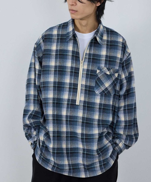 NAVY（ネイビー）の「nAvy ハーフZIPオンブレチェックネルシャツ（シャツ/ブラウス・メンズ・ブラウン/ブラック/ネイビー・XL/L/M/S）」の3枚目の写真