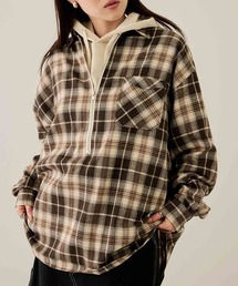 nAvy ハーフZIPオンブレチェックネルシャツ