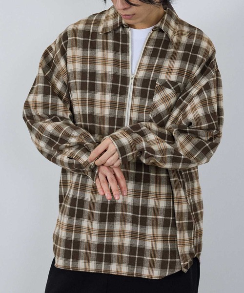 NAVY（ネイビー）の「nAvy ハーフZIPオンブレチェックネルシャツ（シャツ/ブラウス・メンズ・ブラウン/ブラック/ネイビー・XL/L/M/S）」の12枚目の写真