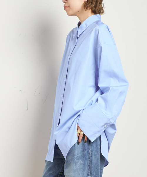 AP STUDIO（エーピーストゥディオ）の「スーピマコットンシャツ（シャツ/ブラウス・レディース・ホワイト/サックスブルー・FREE）」の3枚目の写真