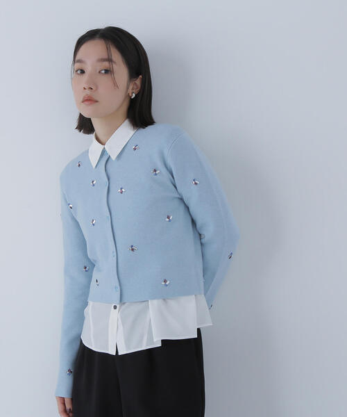 NATURAL BEAUTY BASIC（ナチュラルビューティーベーシック）の「◇ビジューニットジャケット（カーディガン/ボレロ・レディース・ブルー/オフホワイト/ブラック・FREE）」の12枚目の写真