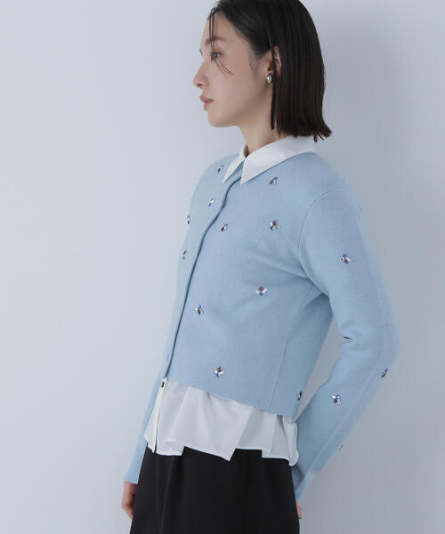 NATURAL BEAUTY BASIC（ナチュラルビューティーベーシック）の「◇ビジューニットジャケット（カーディガン/ボレロ・レディース・ブルー/オフホワイト/ブラック・FREE）」の10枚目の写真