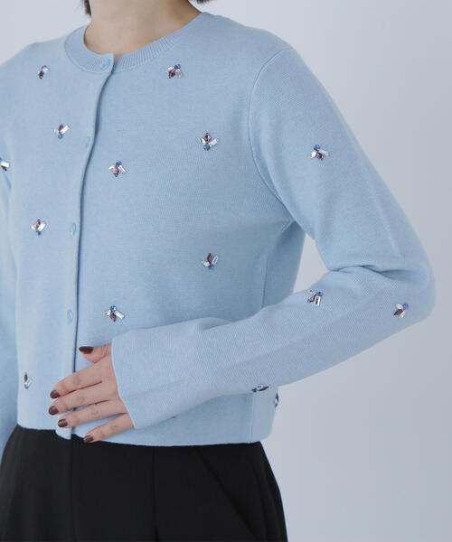 NATURAL BEAUTY BASIC（ナチュラルビューティーベーシック）の「◇ビジューニットジャケット（カーディガン/ボレロ・レディース・ブルー/オフホワイト/ブラック・FREE）」の6枚目の写真