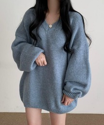 【小柄さんにおすすめ】ニットトップス レディース オーバーサイズ Vネックニットプルオーバー オフィスカジュアル きれいめカジュアル 韓国風