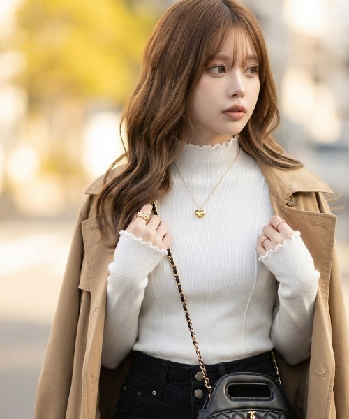 L LABEL（エルラベル）の「メロウフリルハイネックニットリブニット（ニット/セーター・レディース・ホワイト/ブラック/カーキ・FREE）」の13枚目の写真