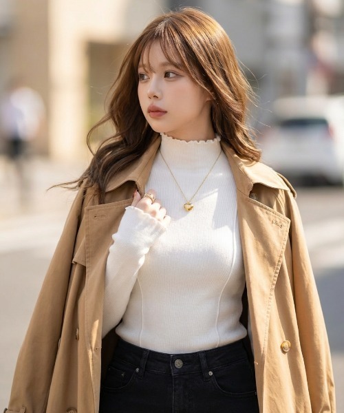 L LABEL（エルラベル）の「メロウフリルハイネックニットリブニット（ニット/セーター・レディース・ホワイト/ブラック/カーキ・FREE）」の12枚目の写真