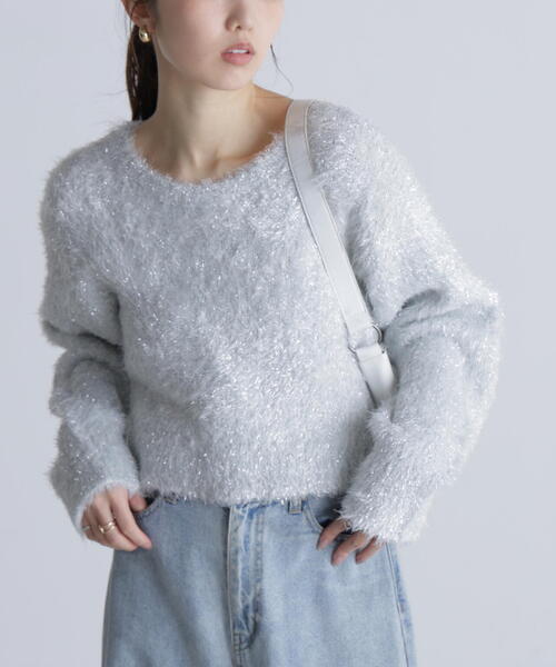 FREE'S MART（フリーズマート）の「◆ラメフェザープルオーバーニット（ニット/セーター・レディース・グレー/ホワイト/ブラウン/ピンク・FREE）」の2枚目の写真