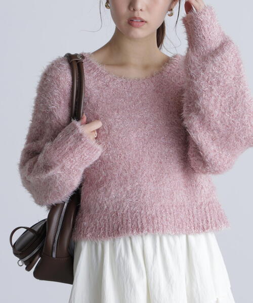 FREE'S MART（フリーズマート）の「◆ラメフェザープルオーバーニット（ニット/セーター・レディース・グレー/ホワイト/ブラウン/ピンク・FREE）」の4枚目の写真