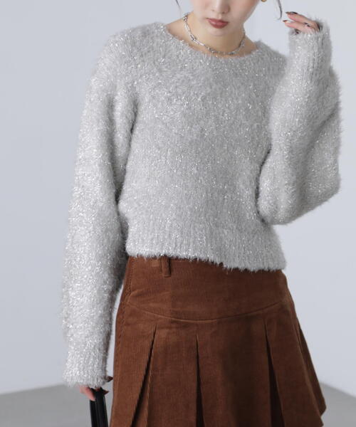 FREE'S MART（フリーズマート）の「◆ラメフェザープルオーバーニット（ニット/セーター・レディース・グレー/ホワイト/ブラウン/ピンク・FREE）」の5枚目の写真