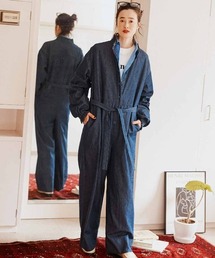 Live in comfort | リブ　イン　コンフォート　人気スタイリスト石上美津江さんとつくった　フリルが華やぐ　大人のオールインワン〈インディゴネイビー〉(つなぎ/オールインワン)