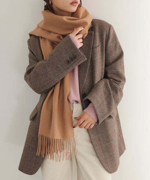 SLOBE IENA（スローブイエナ）の「SLOBE カシミヤストール（ストール/ショール・レディース・サックスブルー/アイボリー/キャメル・FREE）」の12枚目の写真