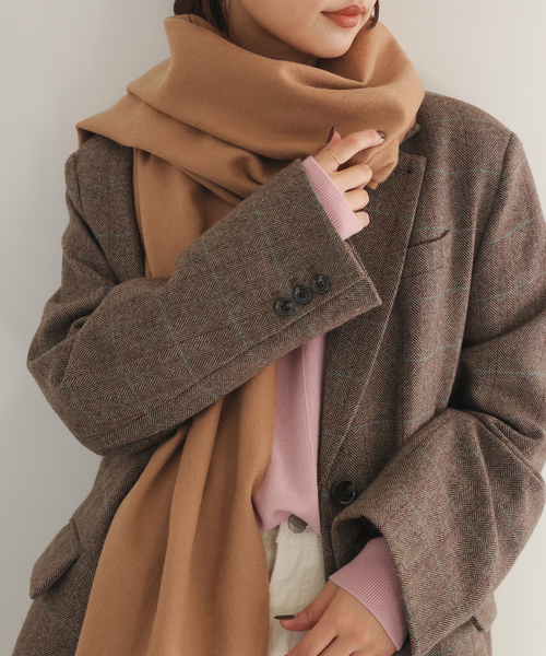 SLOBE IENA（スローブイエナ）の「SLOBE カシミヤストール（ストール/ショール・レディース・サックスブルー/アイボリー/キャメル・FREE）」の13枚目の写真