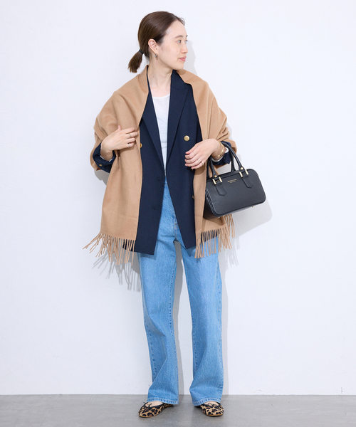 SLOBE IENA（スローブイエナ）の「SLOBE カシミヤストール（ストール/ショール・レディース・サックスブルー/アイボリー/キャメル・FREE）」の14枚目の写真