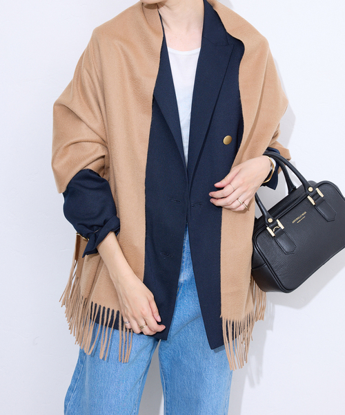 SLOBE IENA（スローブイエナ）の「SLOBE カシミヤストール（ストール/ショール・レディース・サックスブルー/アイボリー/キャメル・FREE）」の19枚目の写真
