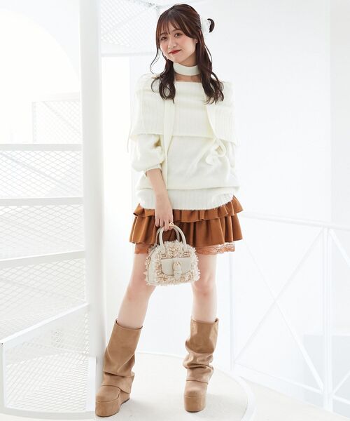 MAJESTIC LEGON(マジェスティックレゴン)の「チョーカー付きオフショルミニワンピ(ワンピース・レディース・オフホワイト/ピンク/ブラック・MEDIUM)」の4枚目の写真