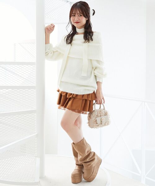 MAJESTIC LEGON(マジェスティックレゴン)の「チョーカー付きオフショルミニワンピ(ワンピース・レディース・オフホワイト/ピンク/ブラック・MEDIUM)」の5枚目の写真