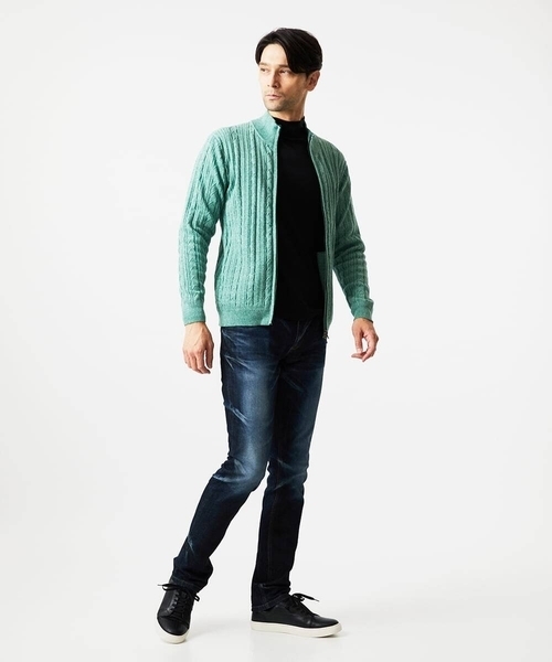 MICHEL KLEIN HOMME (ミッシェルクランオム)の「編み込みスタンドカラーニットブルゾン(カーディガン/ボレロ・メンズ・ライトグレー/グリーン/ブラック・MEDIUM/LARGE/X-LARGE)」の5枚目の写真