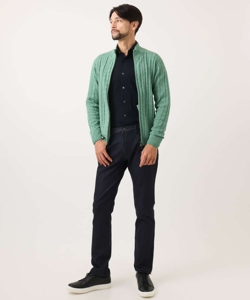 MICHEL KLEIN HOMME (ミッシェルクランオム)の「編み込みスタンドカラーニットブルゾン(カーディガン/ボレロ・メンズ・ライトグレー/グリーン/ブラック・MEDIUM/LARGE/X-LARGE)」の6枚目の写真