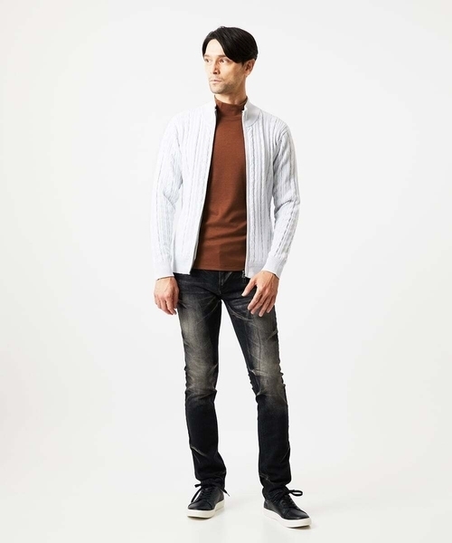 MICHEL KLEIN HOMME (ミッシェルクランオム)の「編み込みスタンドカラーニットブルゾン(カーディガン/ボレロ・メンズ・ライトグレー/グリーン/ブラック・MEDIUM/LARGE/X-LARGE)」の8枚目の写真