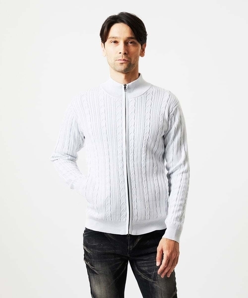 MICHEL KLEIN HOMME (ミッシェルクランオム)の「編み込みスタンドカラーニットブルゾン(カーディガン/ボレロ・メンズ・ライトグレー/グリーン/ブラック・MEDIUM/LARGE/X-LARGE)」の10枚目の写真