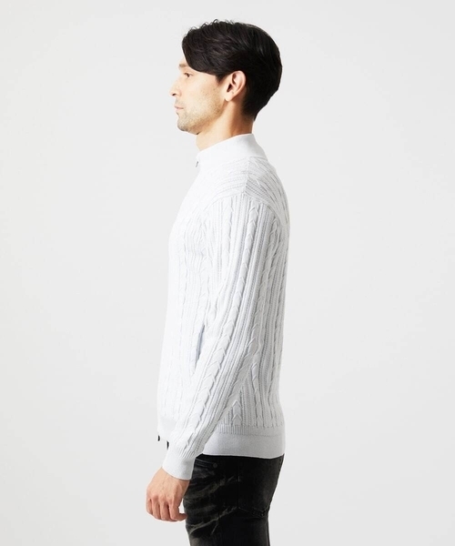 MICHEL KLEIN HOMME (ミッシェルクランオム)の「編み込みスタンドカラーニットブルゾン(カーディガン/ボレロ・メンズ・ライトグレー/グリーン/ブラック・MEDIUM/LARGE/X-LARGE)」の11枚目の写真
