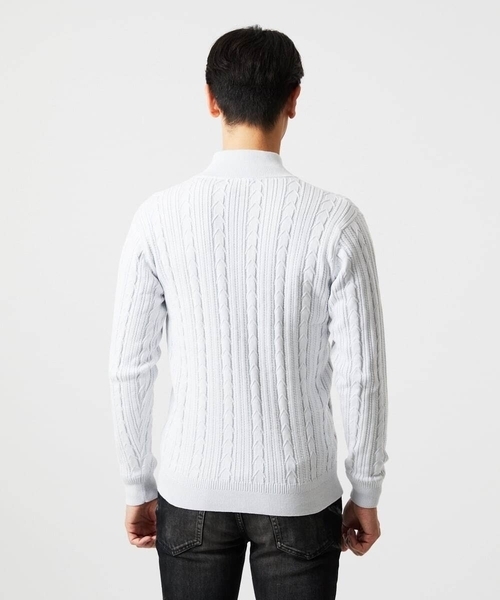 MICHEL KLEIN HOMME (ミッシェルクランオム)の「編み込みスタンドカラーニットブルゾン(カーディガン/ボレロ・メンズ・ライトグレー/グリーン/ブラック・MEDIUM/LARGE/X-LARGE)」の12枚目の写真