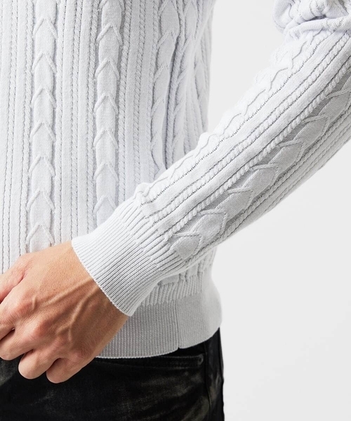 MICHEL KLEIN HOMME (ミッシェルクランオム)の「編み込みスタンドカラーニットブルゾン(カーディガン/ボレロ・メンズ・ライトグレー/グリーン/ブラック・MEDIUM/LARGE/X-LARGE)」の14枚目の写真