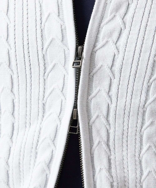 MICHEL KLEIN HOMME (ミッシェルクランオム)の「編み込みスタンドカラーニットブルゾン(カーディガン/ボレロ・メンズ・ライトグレー/グリーン/ブラック・MEDIUM/LARGE/X-LARGE)」の17枚目の写真