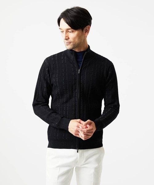 MICHEL KLEIN HOMME (ミッシェルクランオム)の「編み込みスタンドカラーニットブルゾン(カーディガン/ボレロ・メンズ・ライトグレー/グリーン/ブラック・MEDIUM/LARGE/X-LARGE)」の19枚目の写真